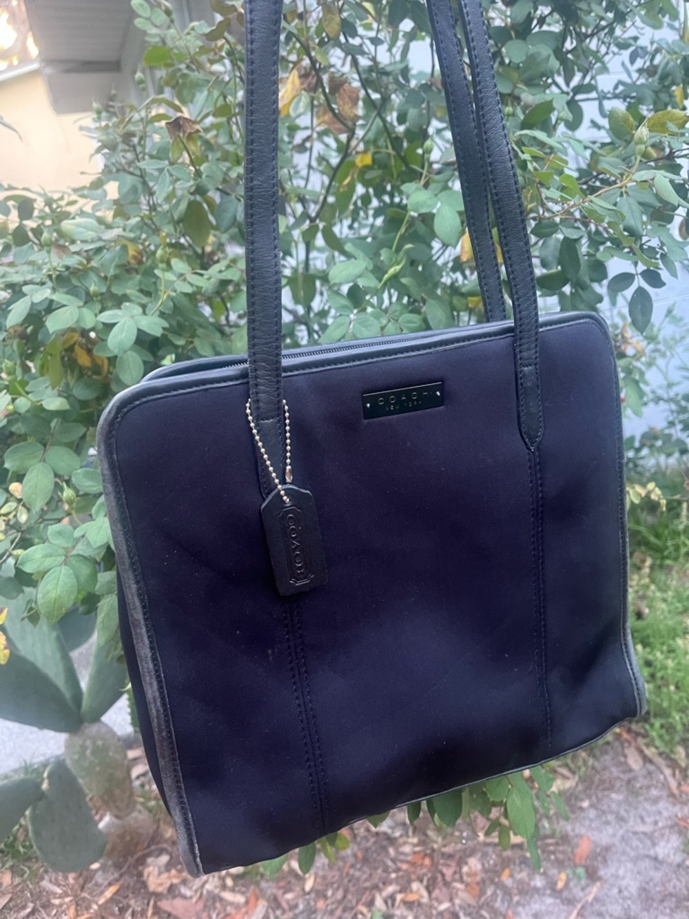 Coach Black Nylon Shoulder Bag with Leather Trim